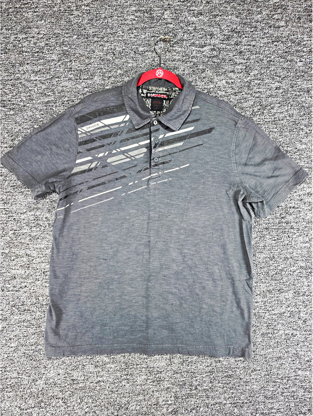 Tony Hawk Gray Cotton Knit Polo Shirt SS Men’s M Regular Fit Graphic Print